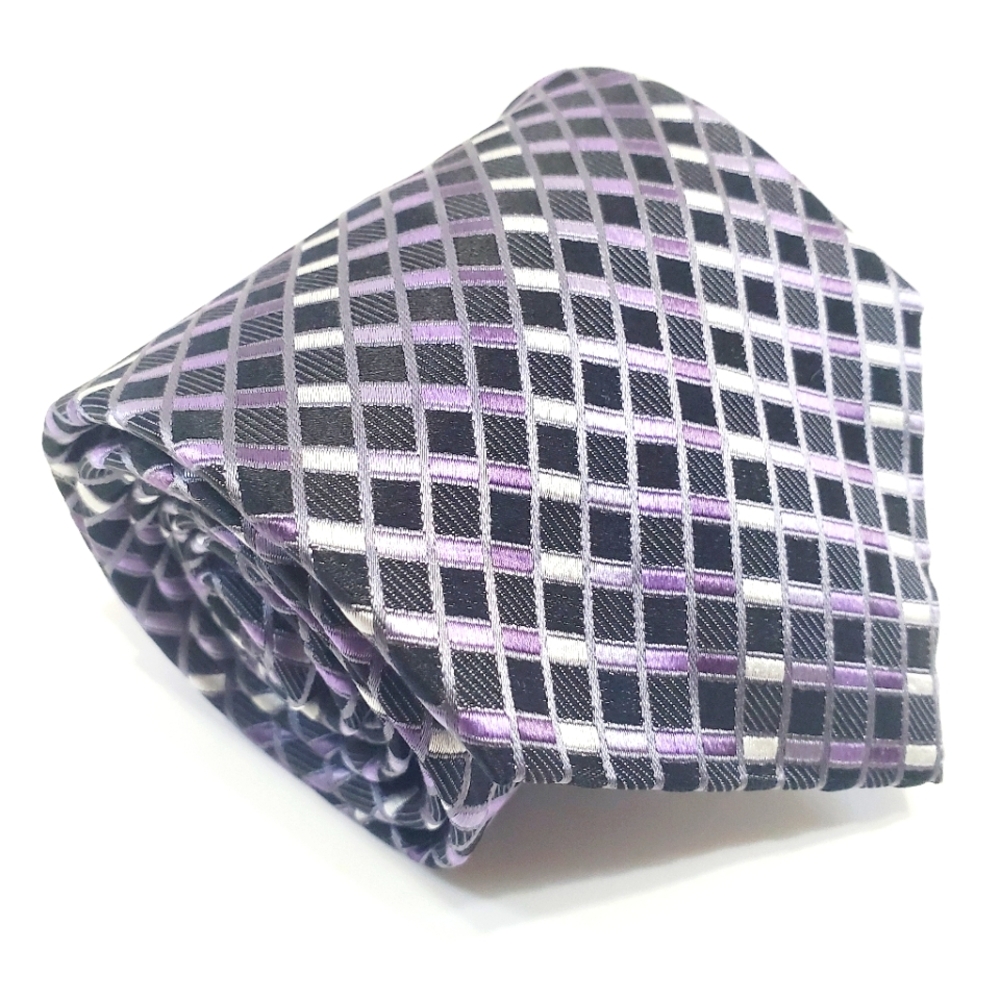 Platinum Designs Necktie Purple Geometric Stripe Pattern Men's Silk Neck Tie